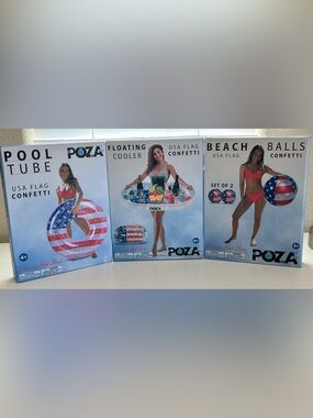 USA Flag Confetti Pool Tube and Beach Balls - Red, White & Blue